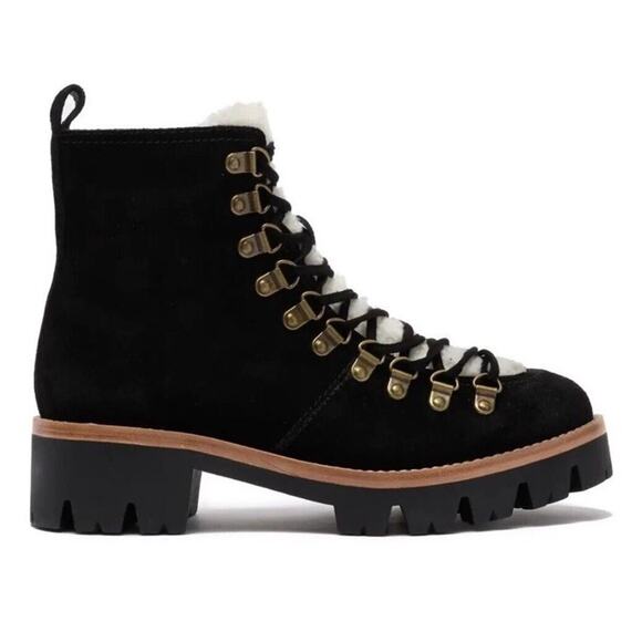 Jeffrey Campbell Stanley Black Suede Faux Fur Hiker Boots Lug Sole 9.5 - Picture 2 of 9